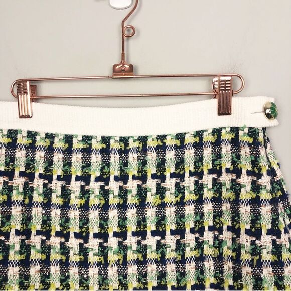 KATE SPADE | NEW Pop Tweed Multicolor Mini Skirt Clover Button Women’s Size 4 - Picture 6 of 15